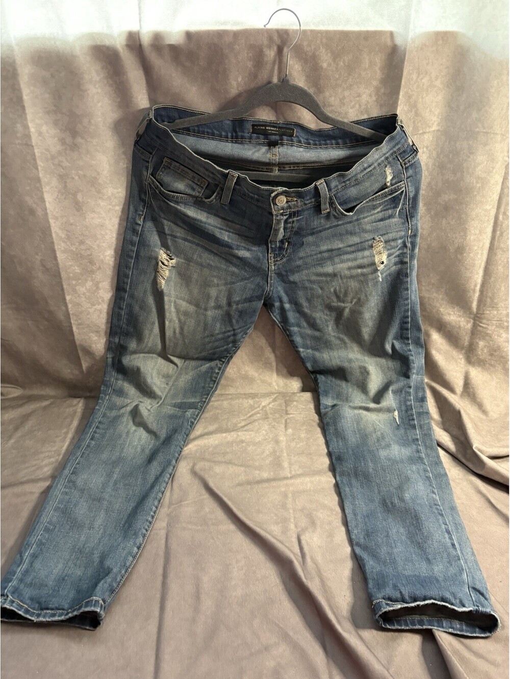 Flying Monkey Jeans Size 28 Medium Wash Distressed Denim Made USA